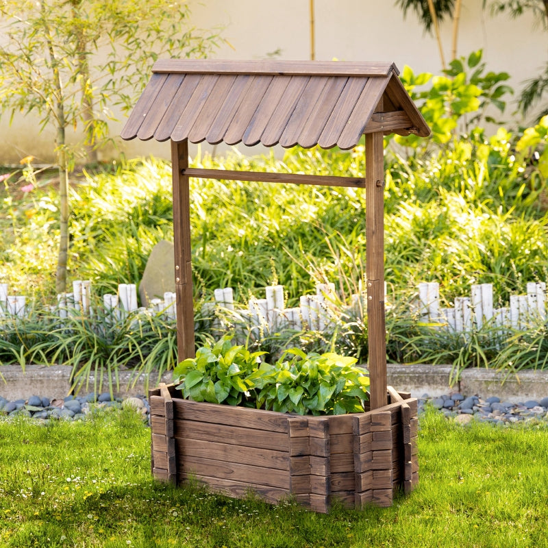 Wooden Wishing Well Planter – Outdoor Raised Garden Bed