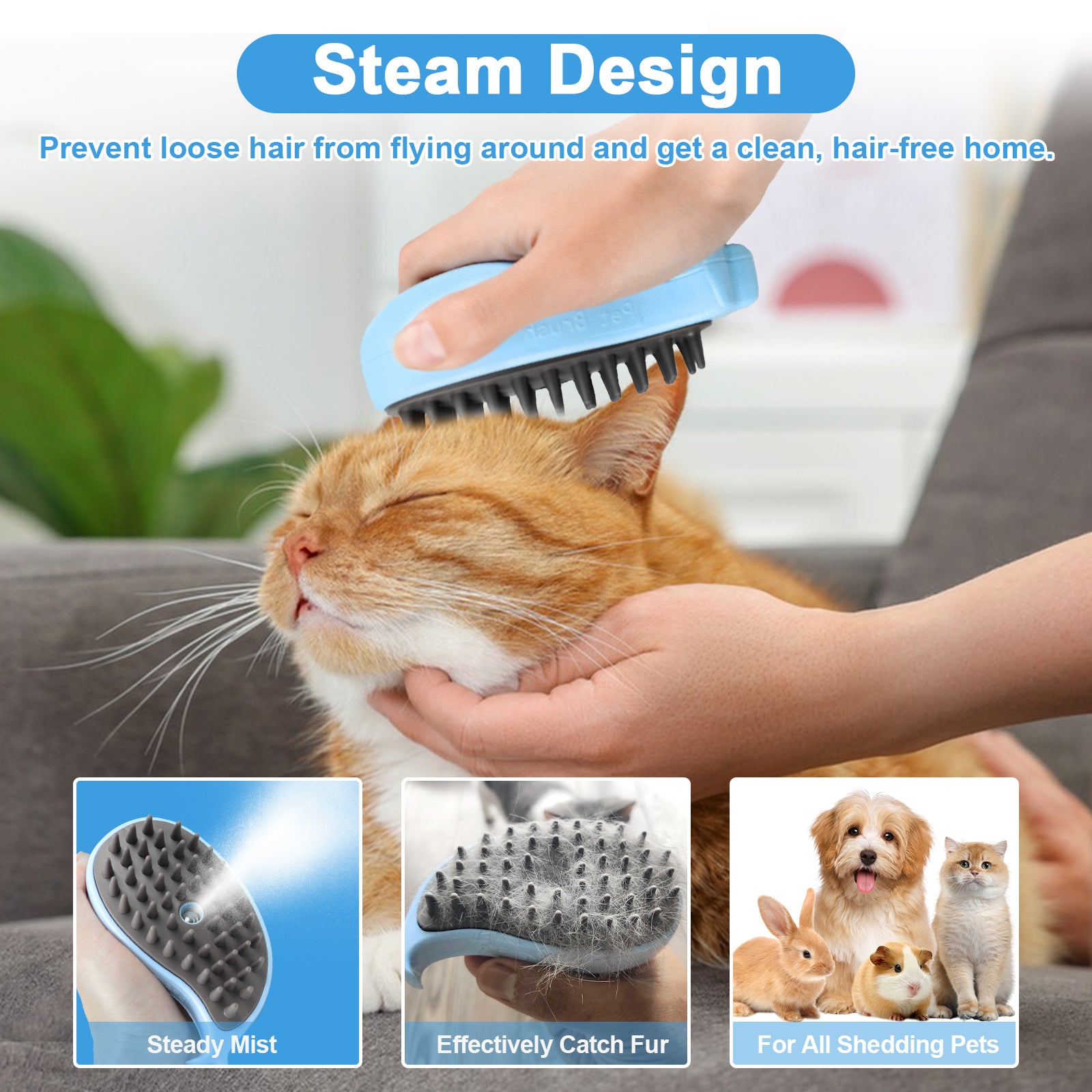 Cat Steam Brush for Shedding – Steamy Grooming & Massage Comb