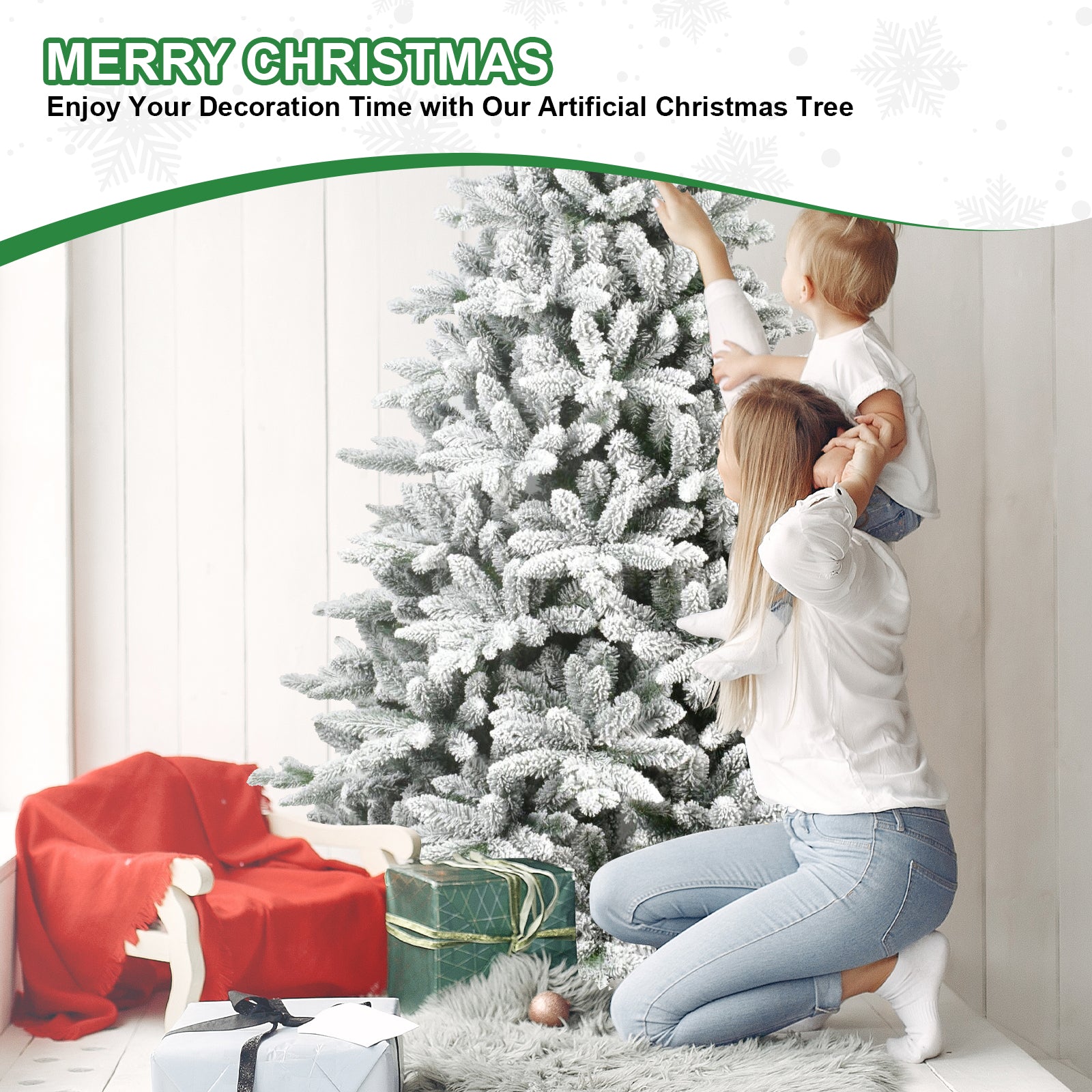 7ft Flocked Hinged Christmas Tree – PVC/PE, Eco-Friendly & Fire-Resistant