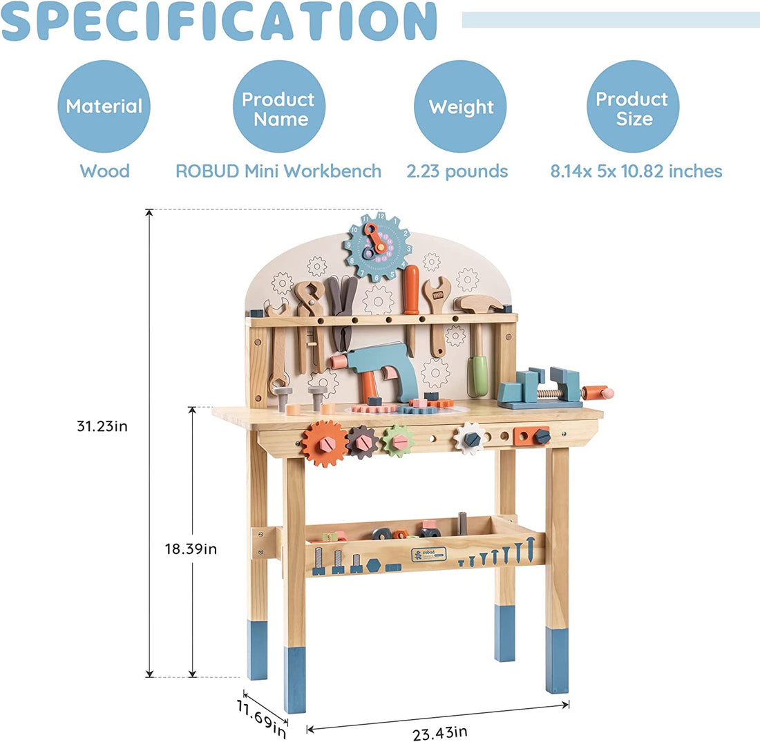 ROBOTIME Kids Workbench Play Set – Pretend Tool Bench Toy