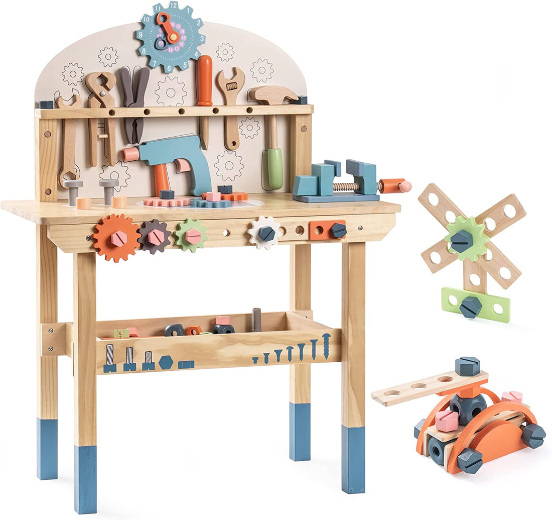 ROBOTIME Kids Workbench Play Set – Pretend Tool Bench Toy