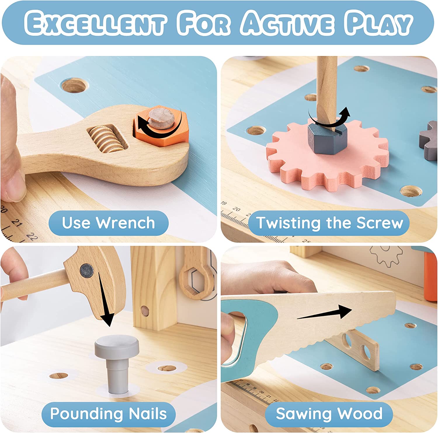 ROBOTIME Kids Workbench Play Set – Pretend Tool Bench Toy