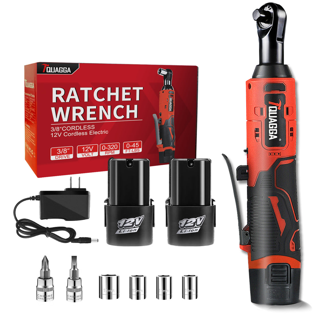 TQUAGGA 12V Cordless Electric Ratchet Wrench Set – 45 ft-lb Power