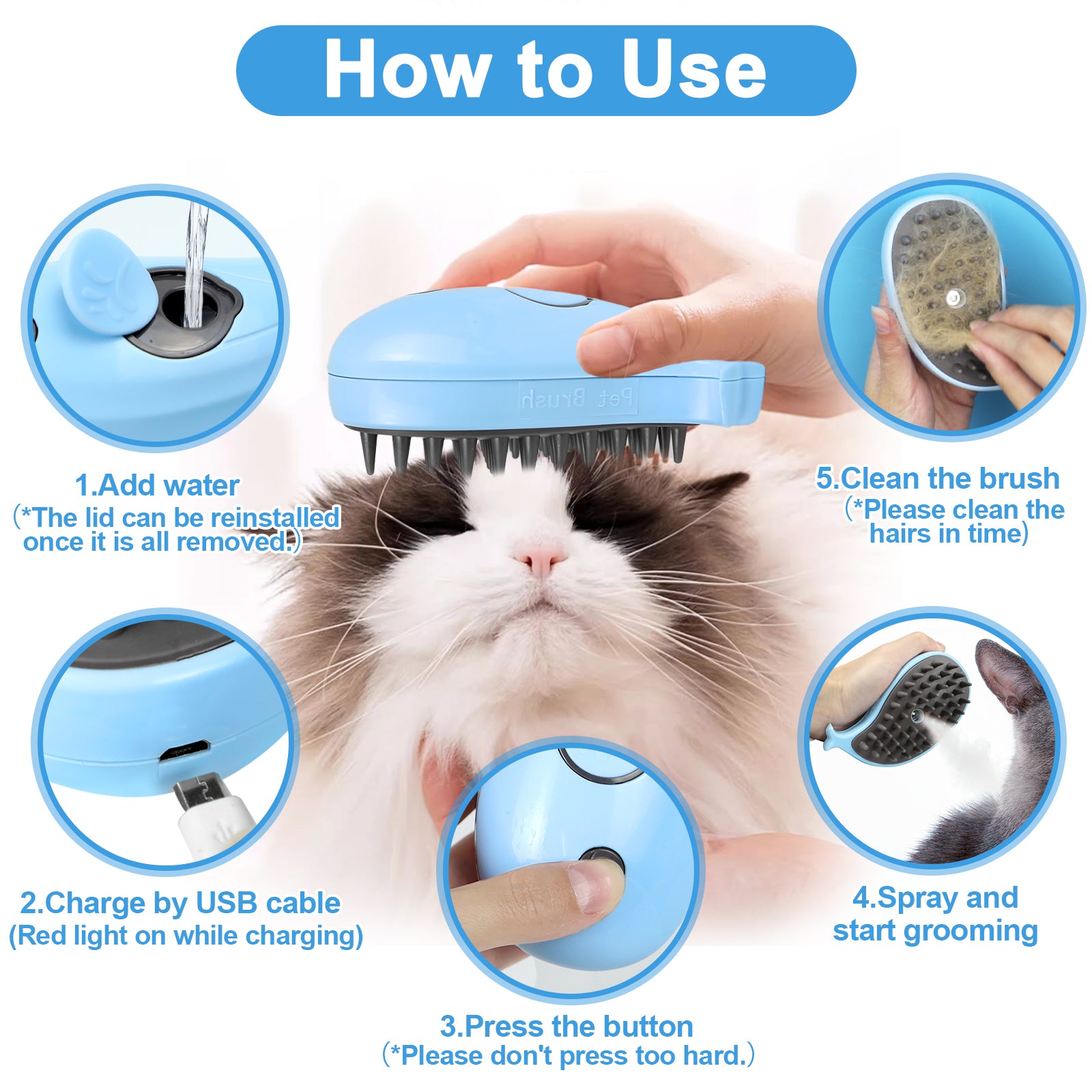 Cat Steam Brush for Shedding – Steamy Grooming & Massage Comb