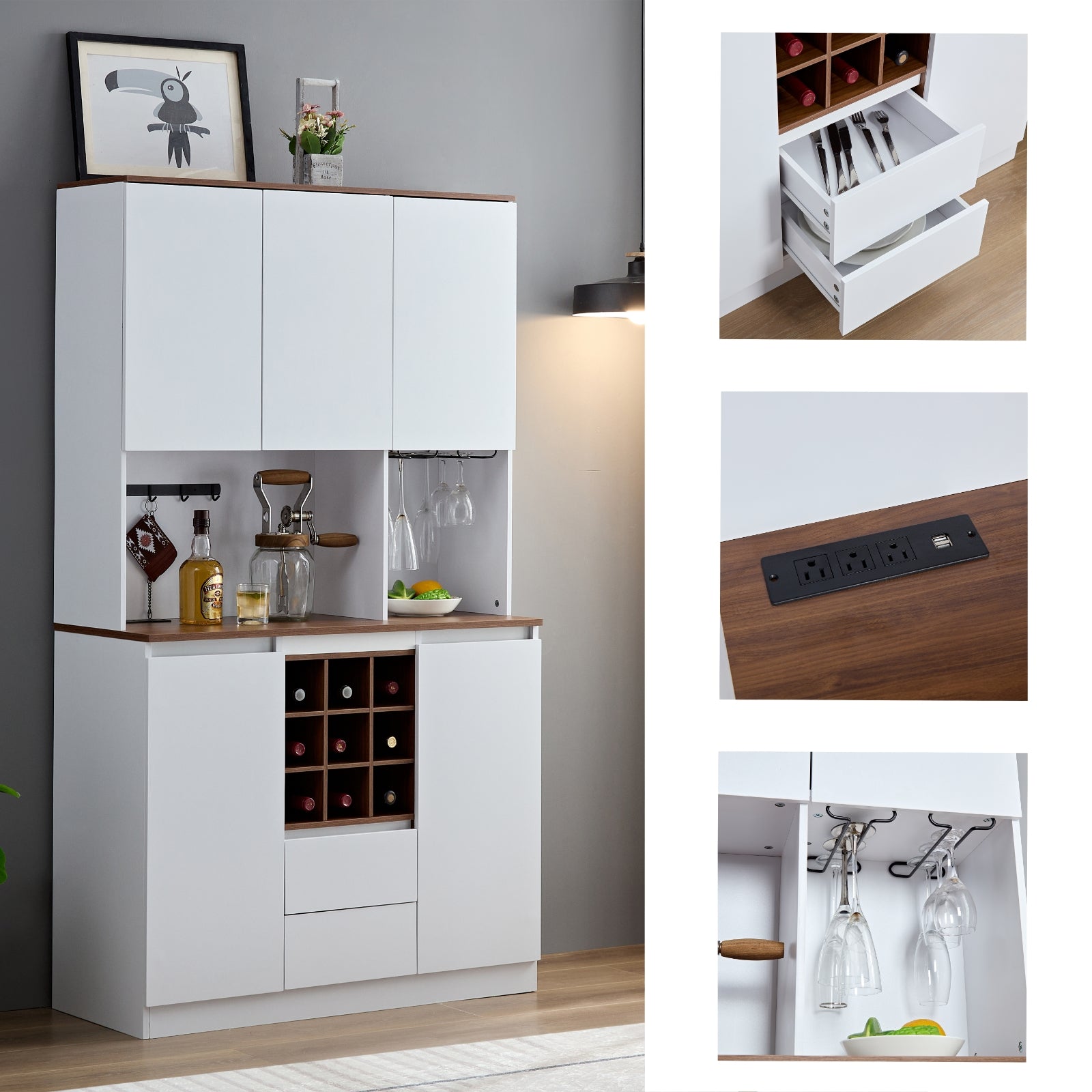 Farmhouse Coffee Bar Cabinet – 68.89" Kitchen Buffet with Storage