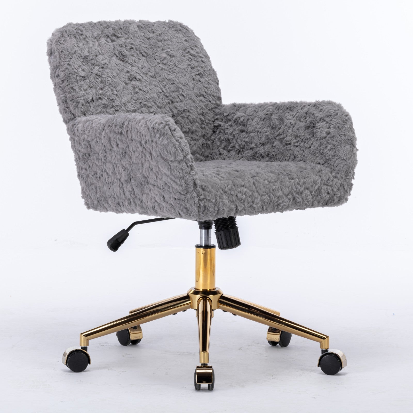 Artificial Rabbit Hair Office Chair – Adjustable Swivel Chair with Gold Base (Gray)
