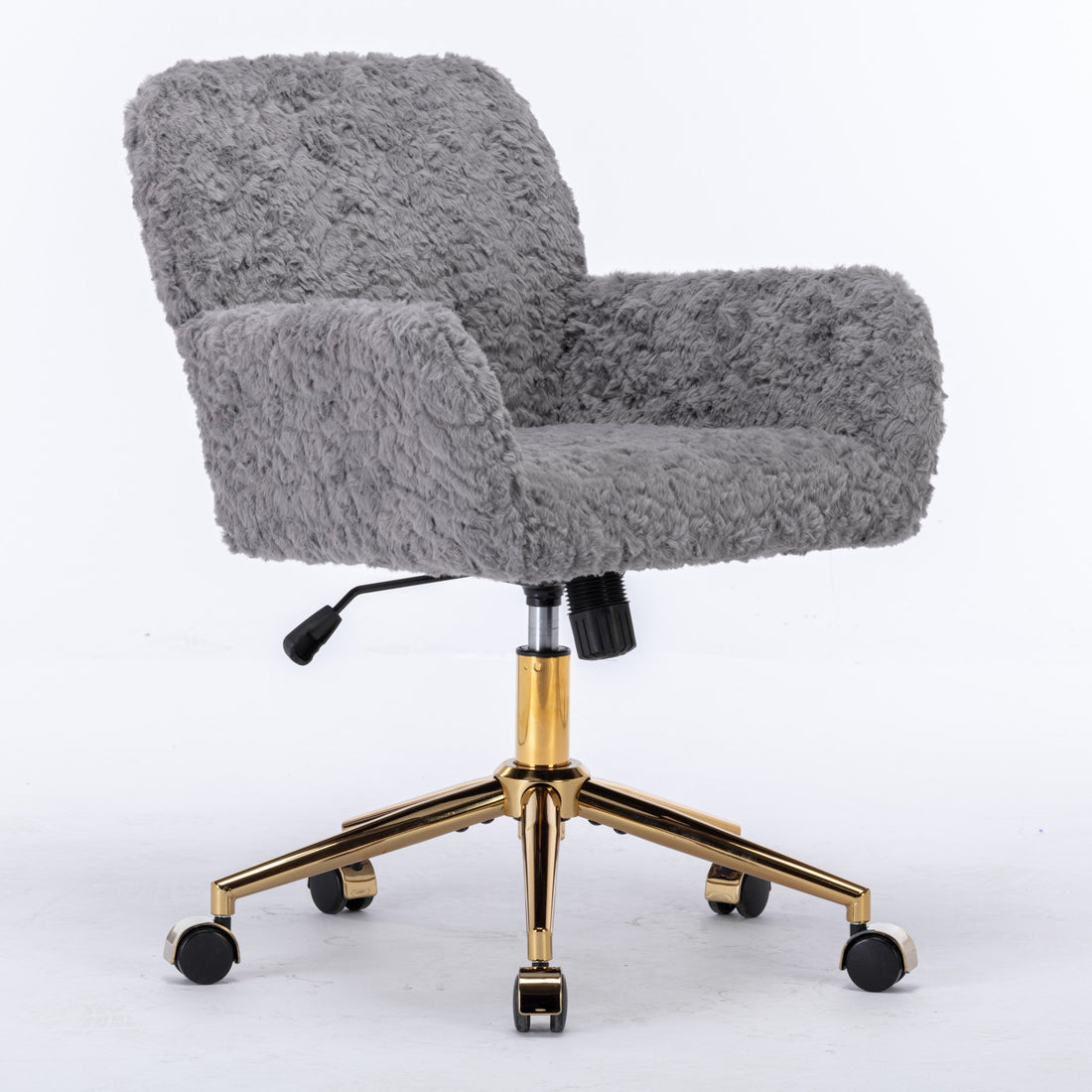Artificial Rabbit Hair Office Chair – Adjustable Swivel Chair with Gold Base (Gray)