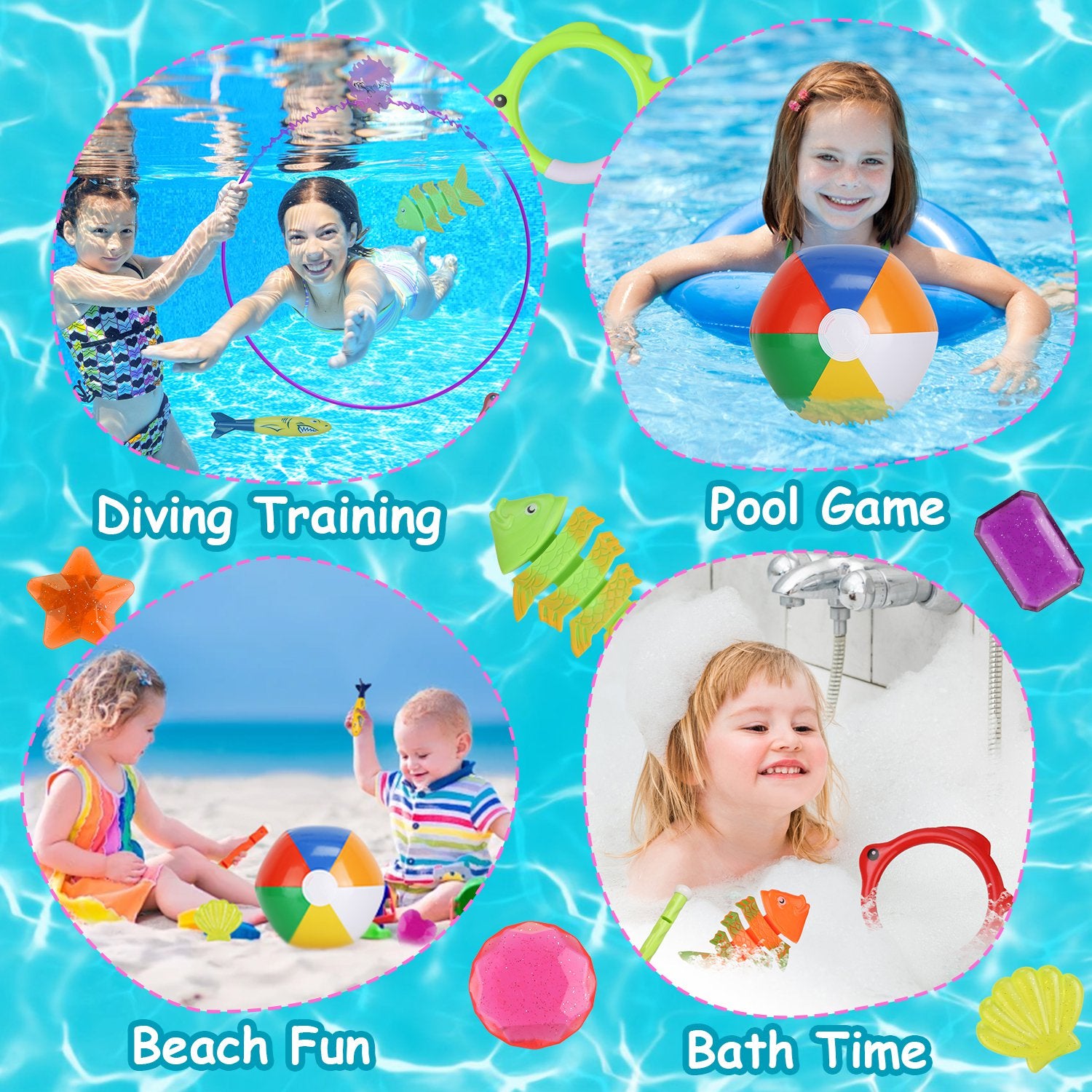 24-Piece Diving & Swimming Pool Toys Set – Rings, Torpedoes, Gems + Storage Bag