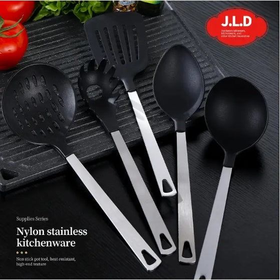 Premium 5-Piece Cooking Utensil Set – Stainless Steel & Heat-Resistant Nylon
