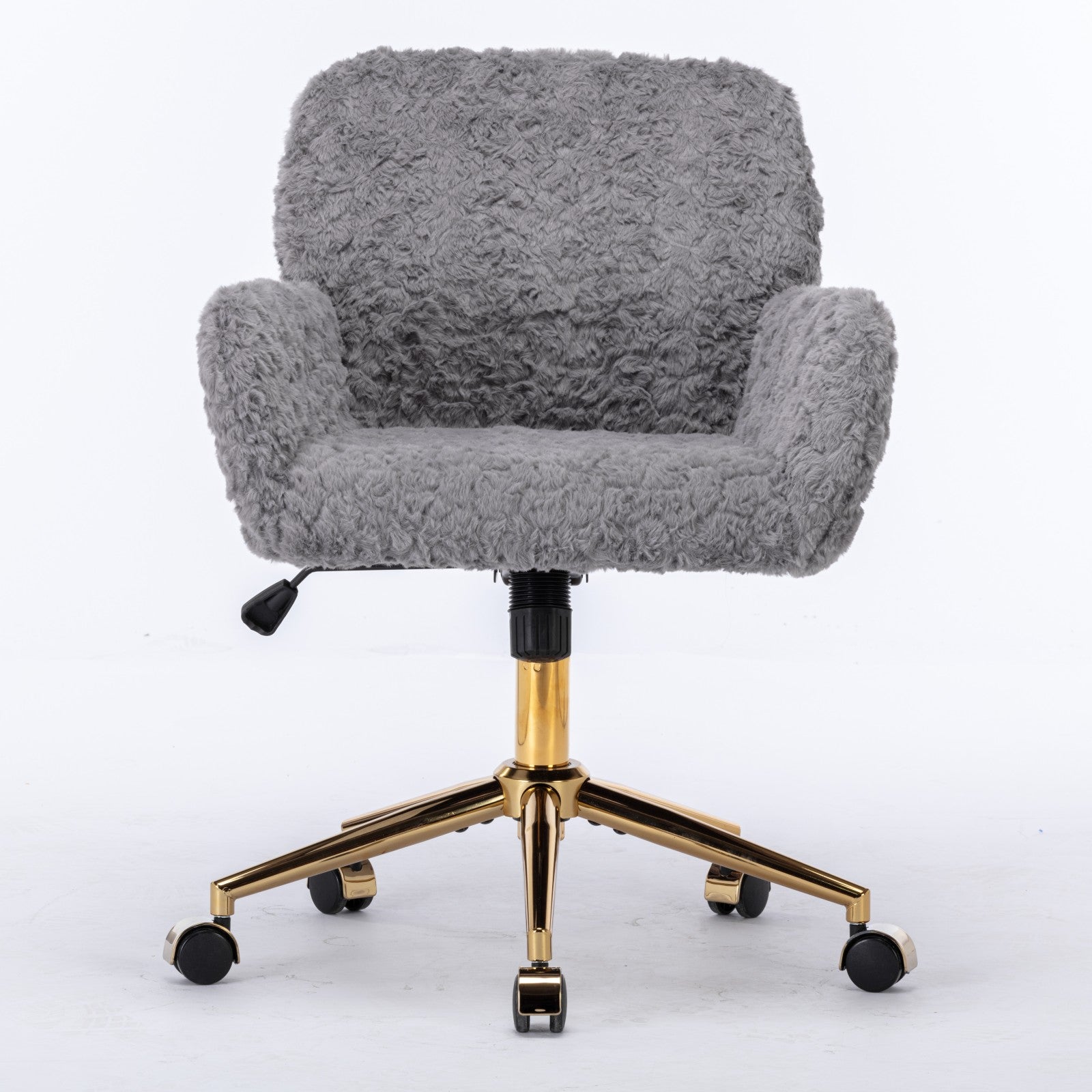 Artificial Rabbit Hair Office Chair – Adjustable Swivel Chair with Gold Base (Gray)