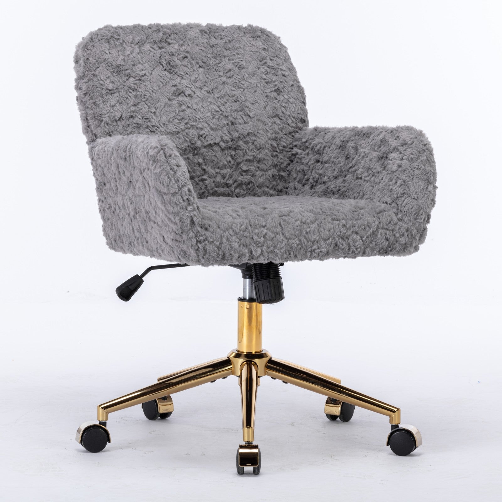 Artificial Rabbit Hair Office Chair – Adjustable Swivel Chair with Gold Base (Gray)