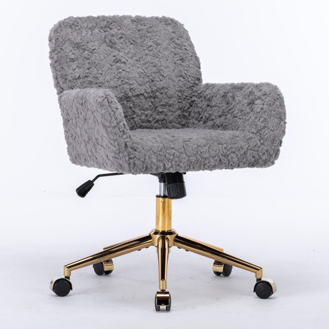 Artificial Rabbit Hair Office Chair – Adjustable Swivel Chair with Gold Base (Gray)
