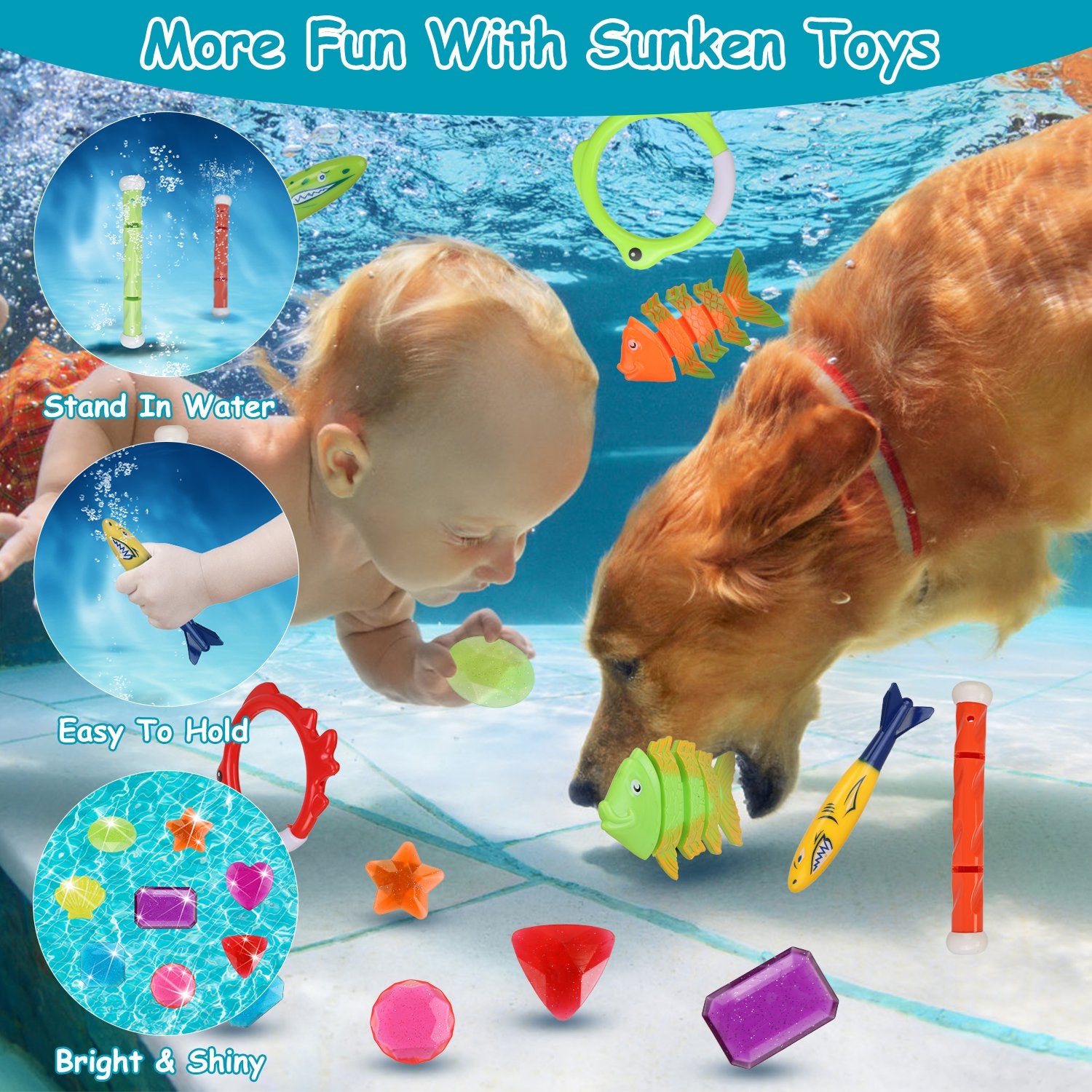 24-Piece Diving & Swimming Pool Toys Set – Rings, Torpedoes, Gems + Storage Bag