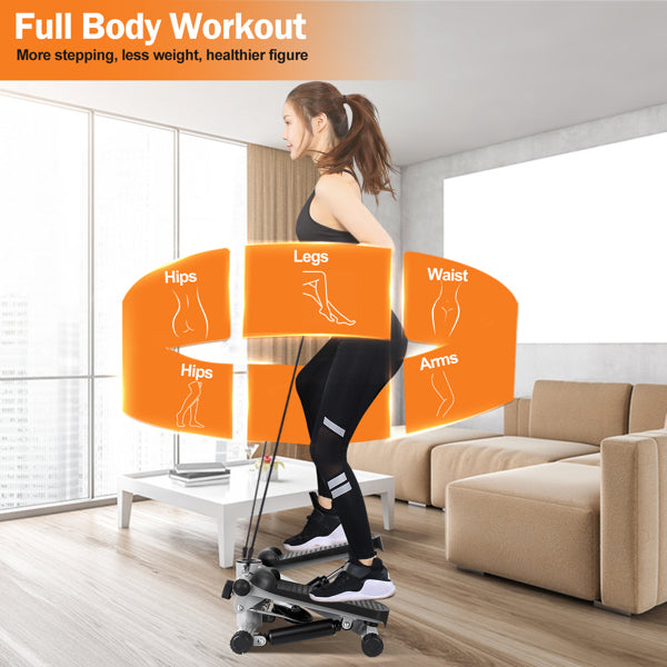 Mini Fitness Step Machine – Hydraulic Stepper with Resistance Bands & LCD Display