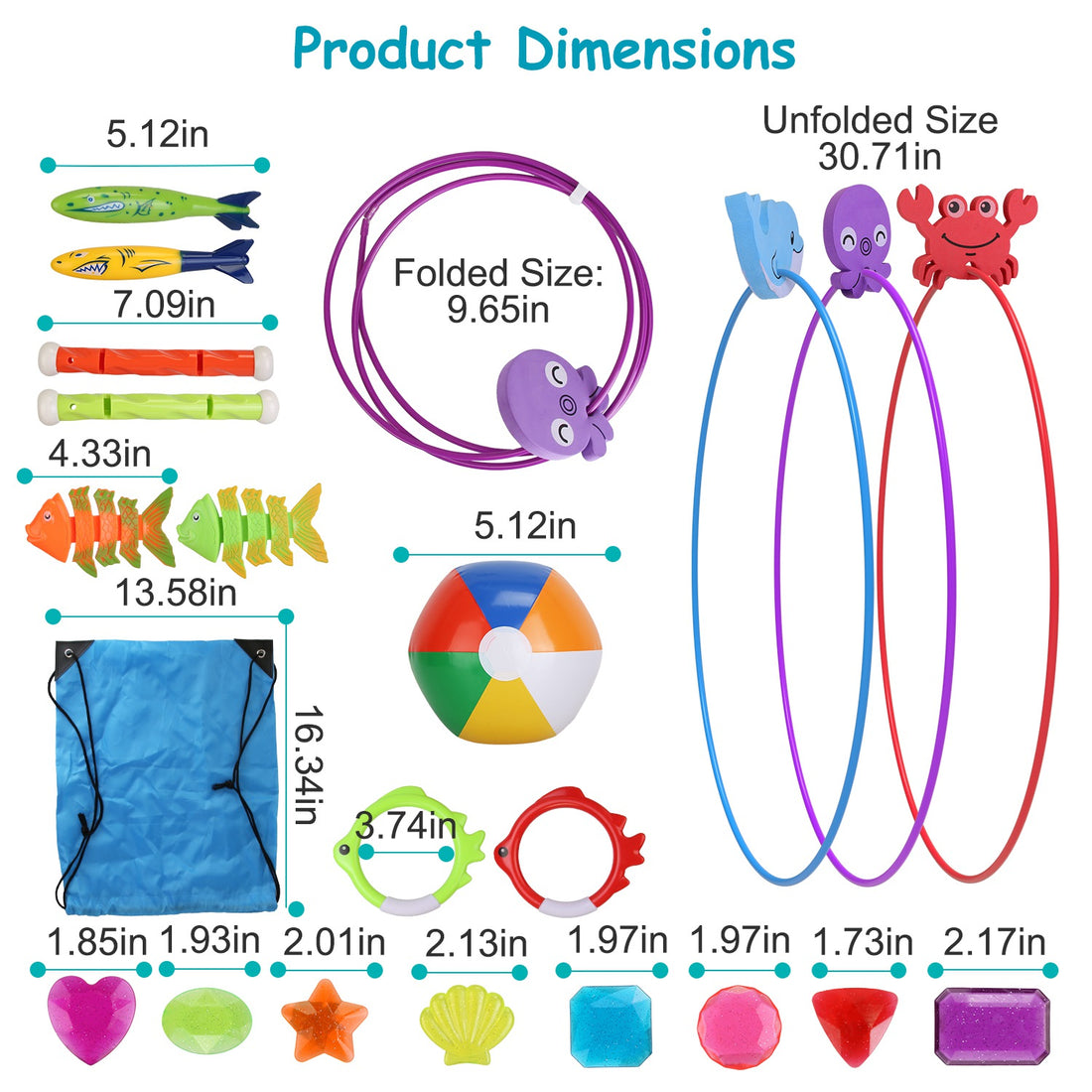 24-Piece Diving & Swimming Pool Toys Set – Rings, Torpedoes, Gems + Storage Bag