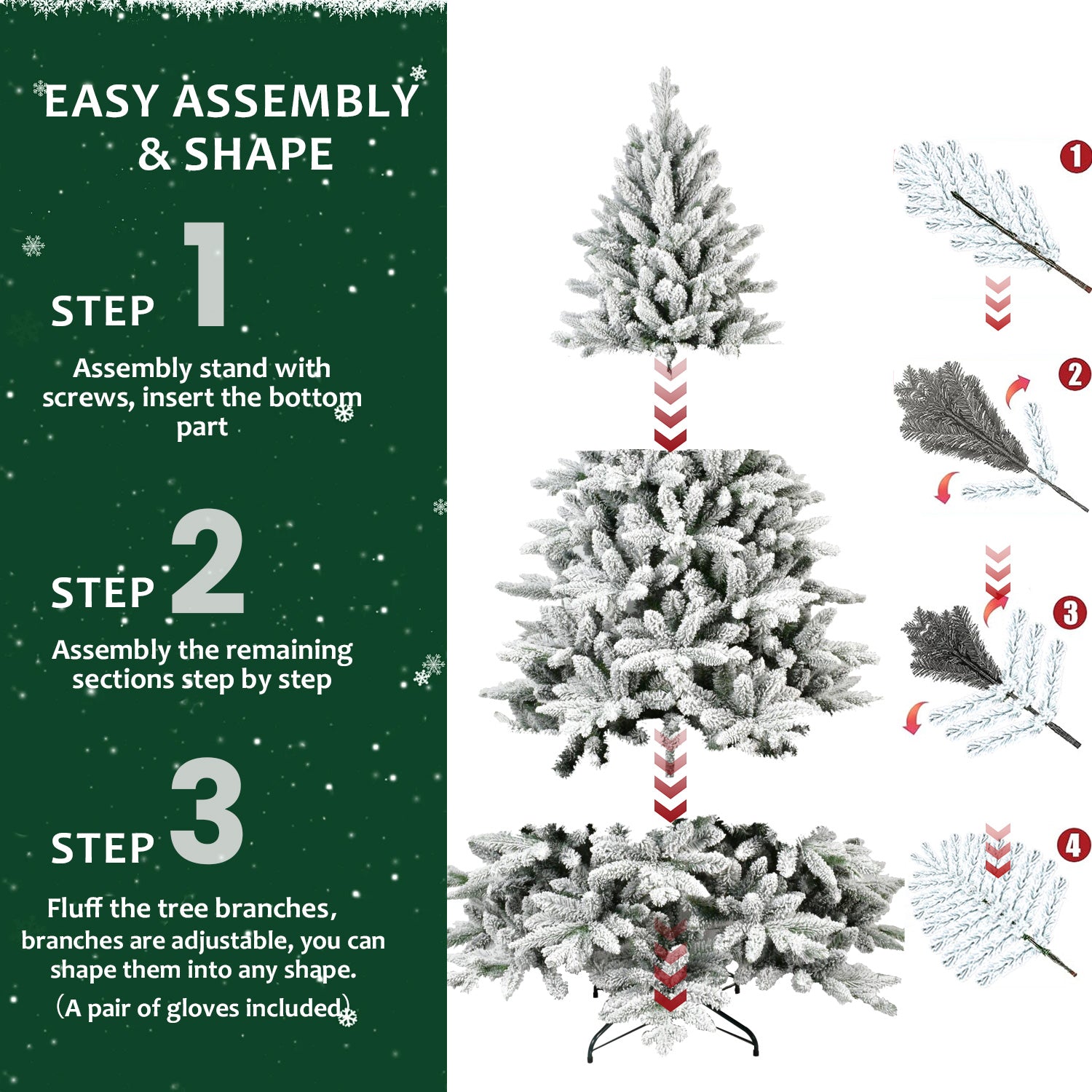 7ft Flocked Hinged Christmas Tree – PVC/PE, Eco-Friendly & Fire-Resistant