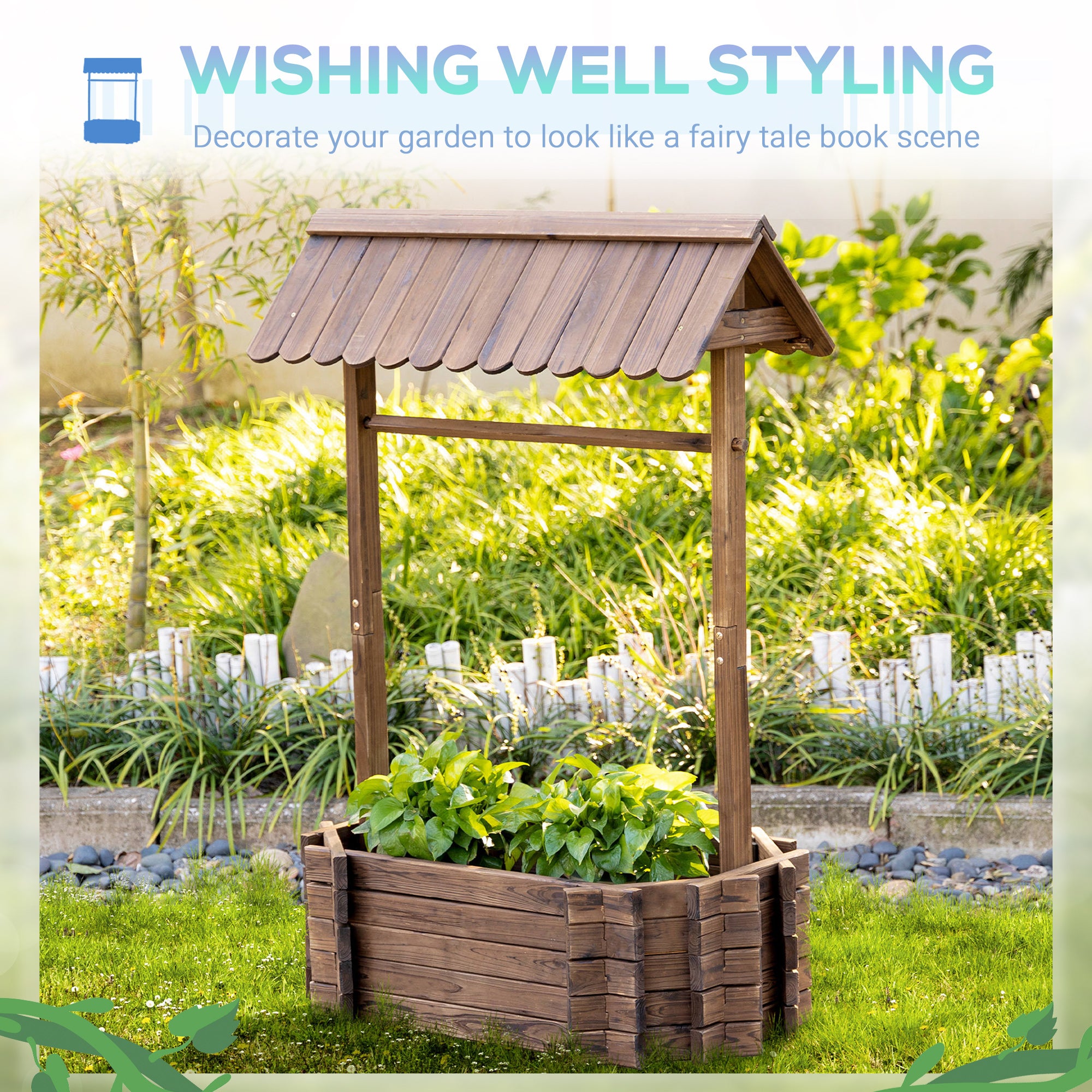 Wooden Wishing Well Planter – Outdoor Raised Garden Bed