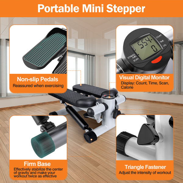 Mini Fitness Step Machine – Hydraulic Stepper with Resistance Bands & LCD Display