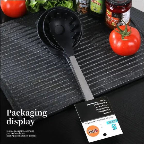 Premium 5-Piece Cooking Utensil Set – Stainless Steel & Heat-Resistant Nylon