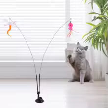 Pet Cat Toy Set Teaser Stick Set Double Headed Interactive Cat Toy Detachable Handfree Cat Toy Stick for Floor Glass Door Panel Pet Cat Toy Set Suction Cup Toy Set Detachable Teaser Stick Set Interactive Cat Toy for Cat Training Playing Accessories