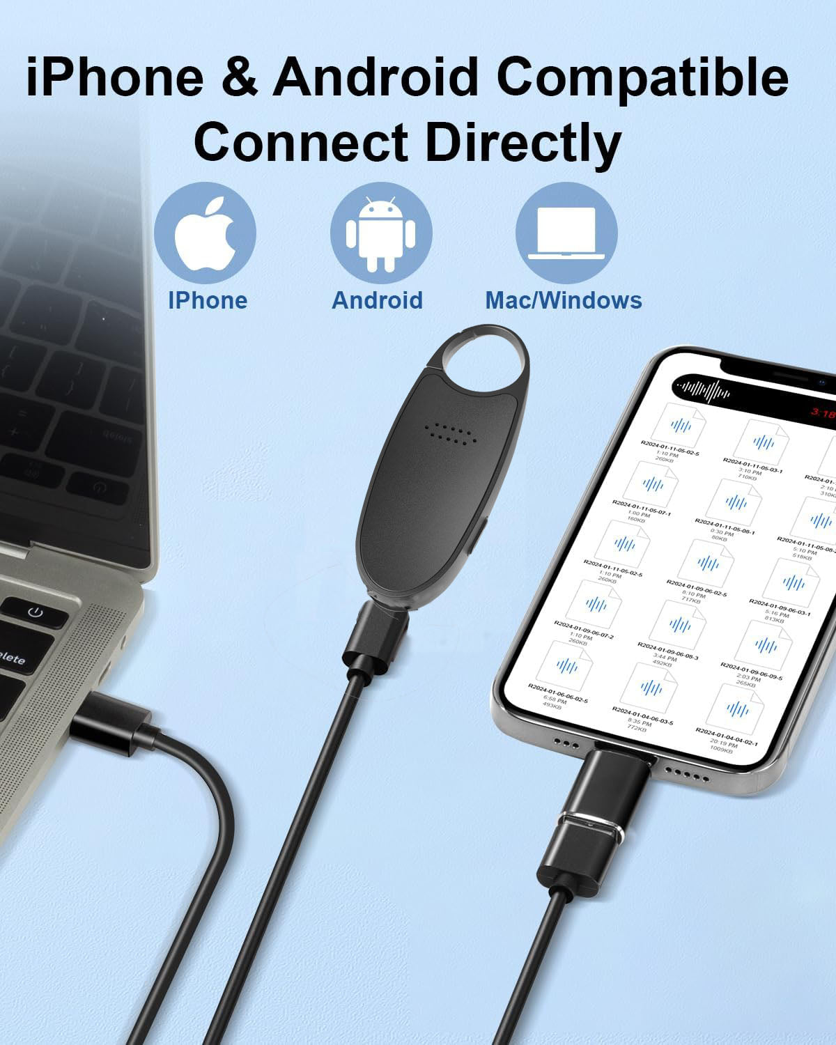 Mini Voice Recorder – Voice-Activated, Magnetic Keychain with Playback
