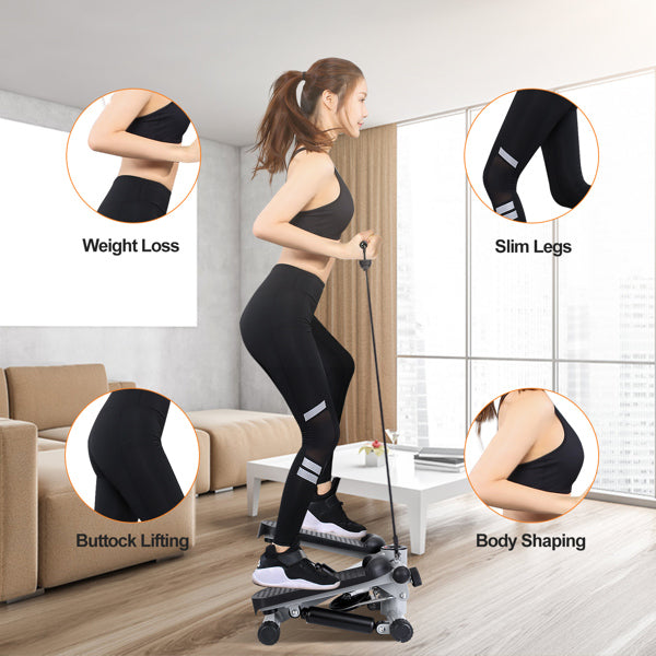 Mini Fitness Step Machine – Hydraulic Stepper with Resistance Bands & LCD Display