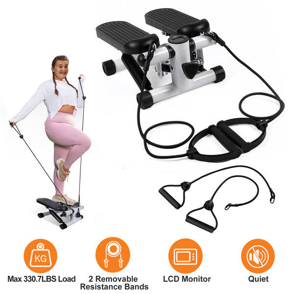 Mini Fitness Step Machine – Hydraulic Stepper with Resistance Bands & LCD Display