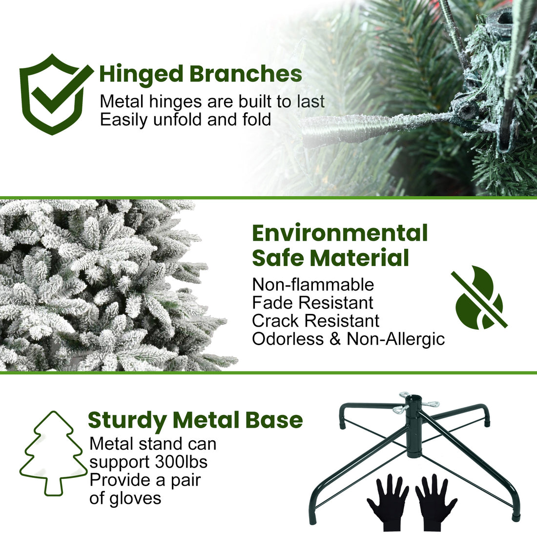 7ft Flocked Hinged Christmas Tree – PVC/PE, Eco-Friendly & Fire-Resistant