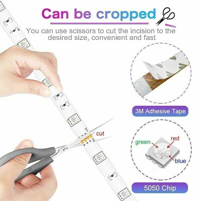 5050 RGB LED Strip Lights – Bluetooth Remote TV Backlight