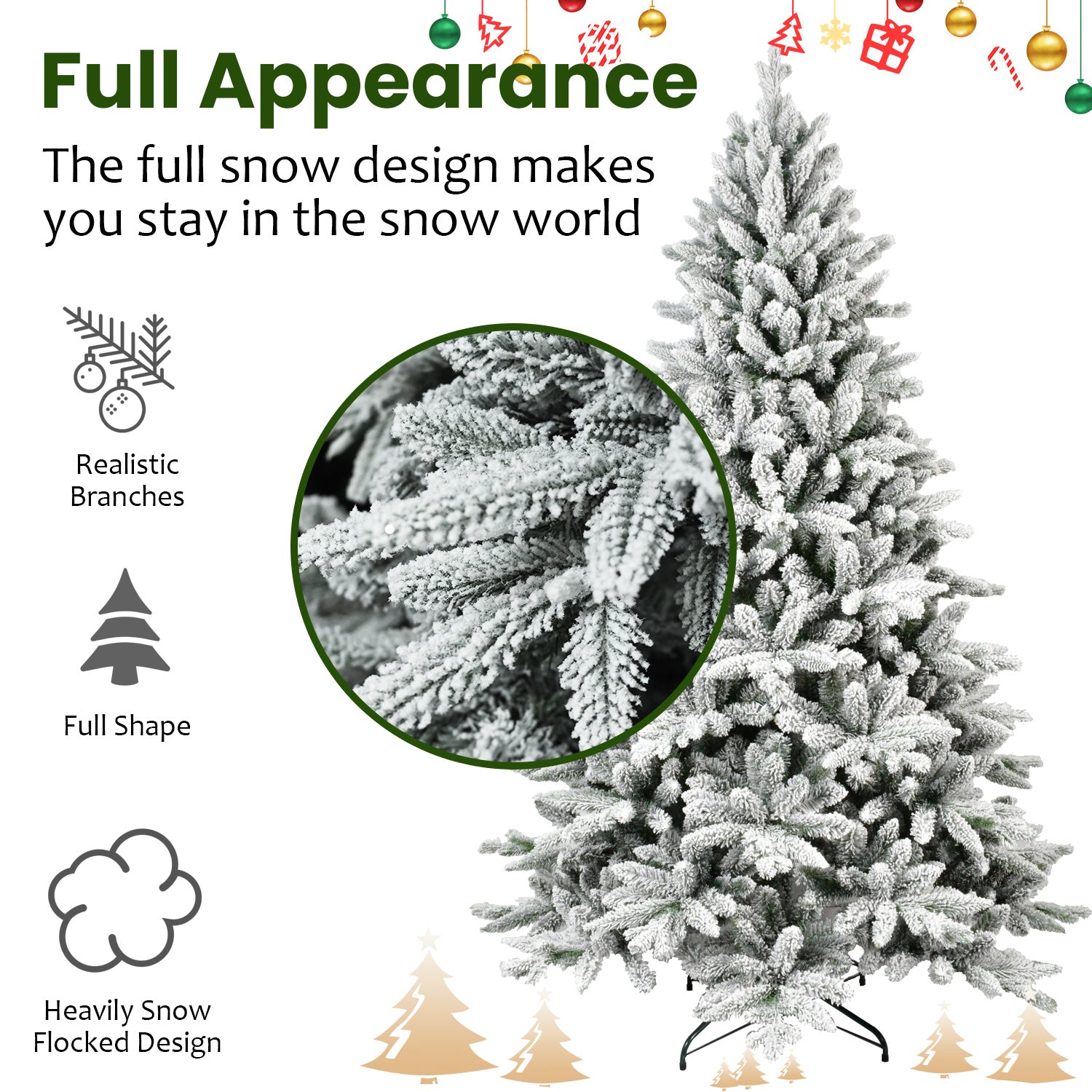 7ft Flocked Hinged Christmas Tree – PVC/PE, Eco-Friendly & Fire-Resistant