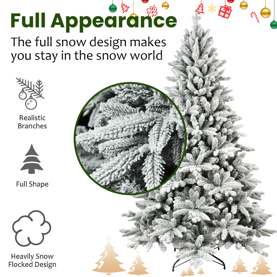 7ft Flocked Hinged Christmas Tree – PVC/PE, Eco-Friendly & Fire-Resistant