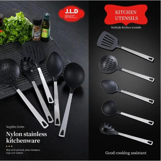 Premium 5-Piece Cooking Utensil Set – Stainless Steel & Heat-Resistant Nylon