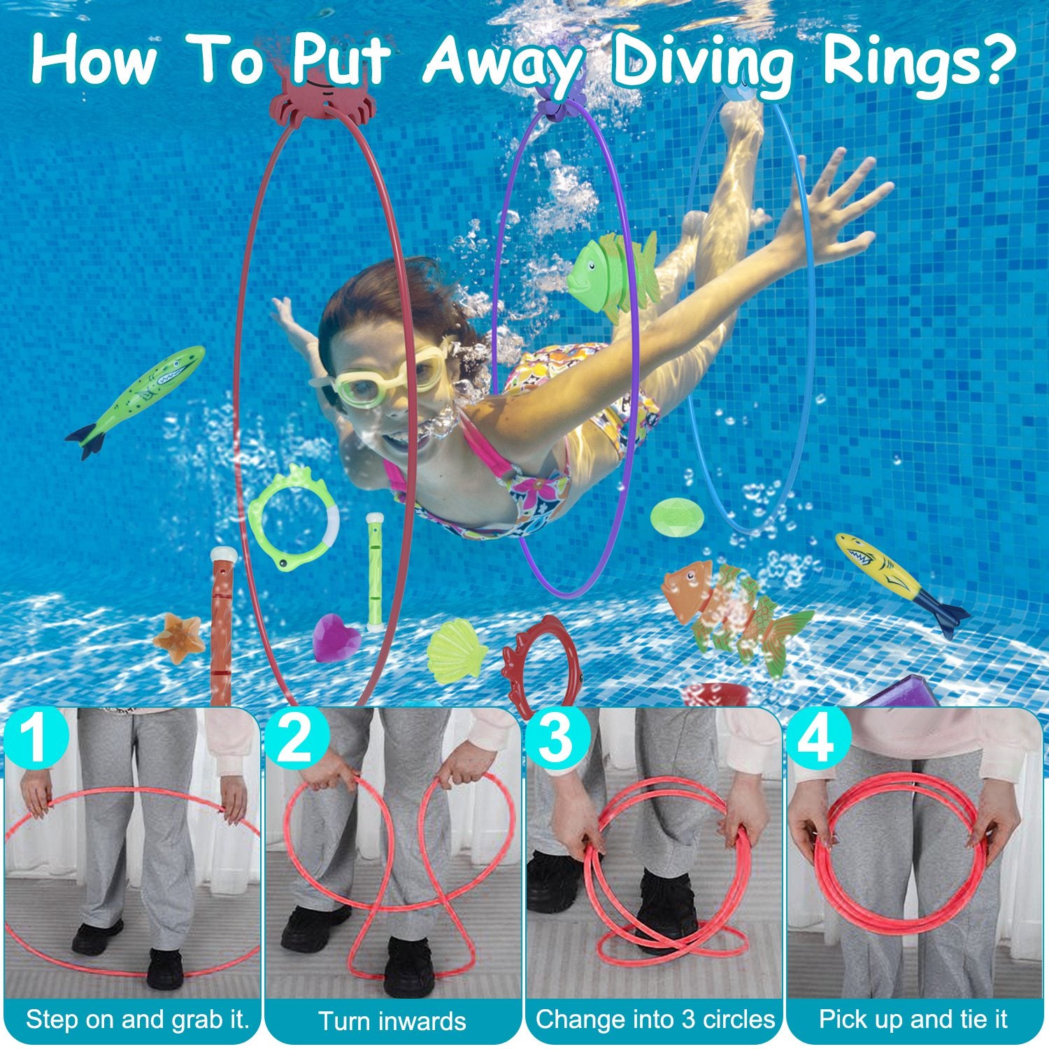 24-Piece Diving & Swimming Pool Toys Set – Rings, Torpedoes, Gems + Storage Bag