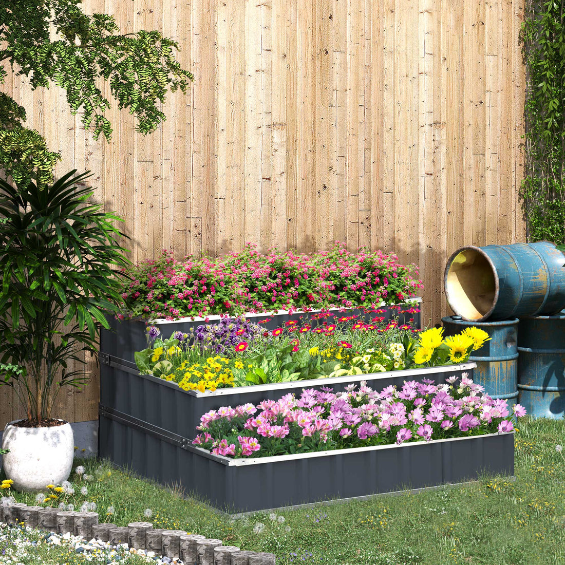 3-Tier Raised Garden Bed – Outdoor Patio Planter Box with Gloves