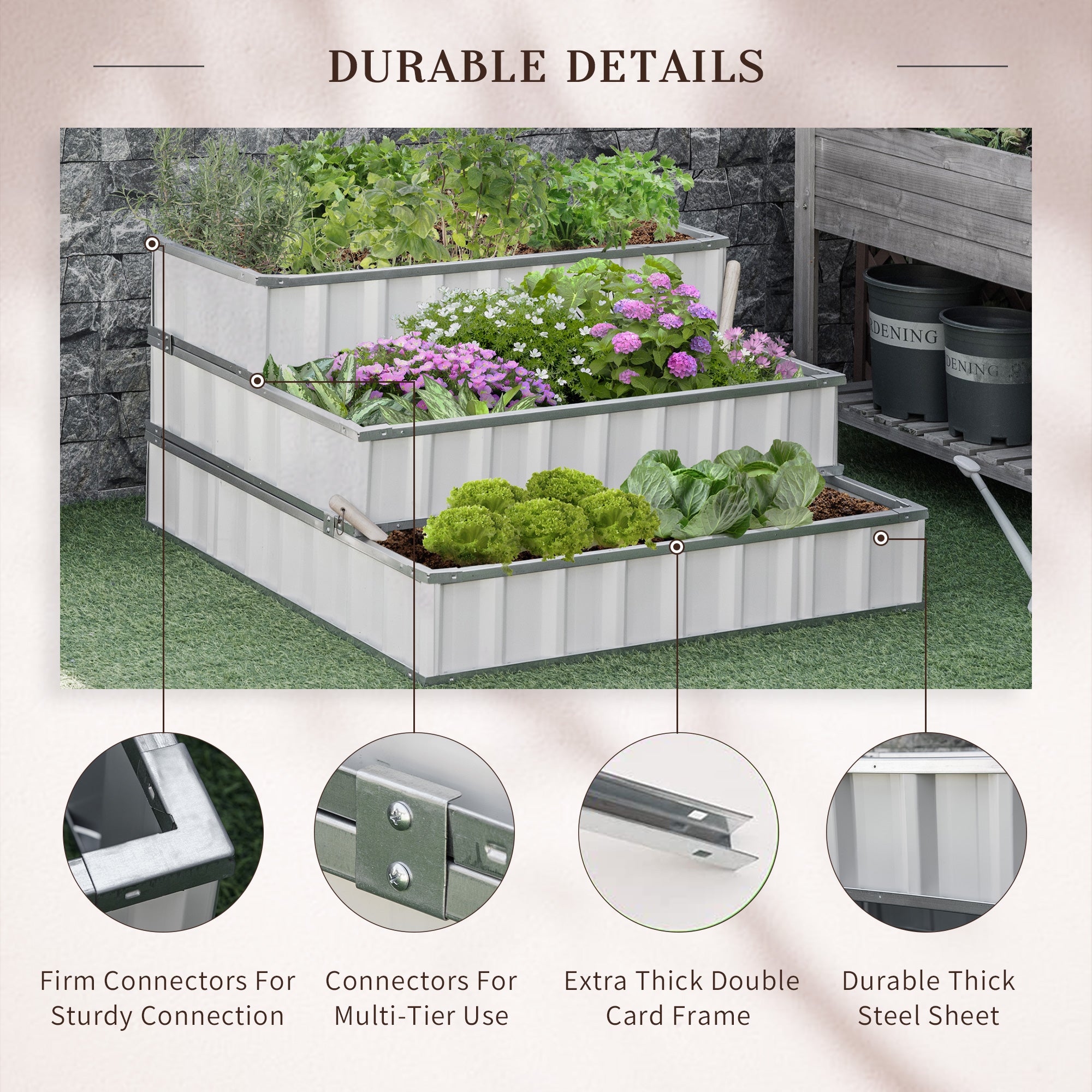 3-Tier Raised Garden Bed – Outdoor Patio Planter Box with Gloves