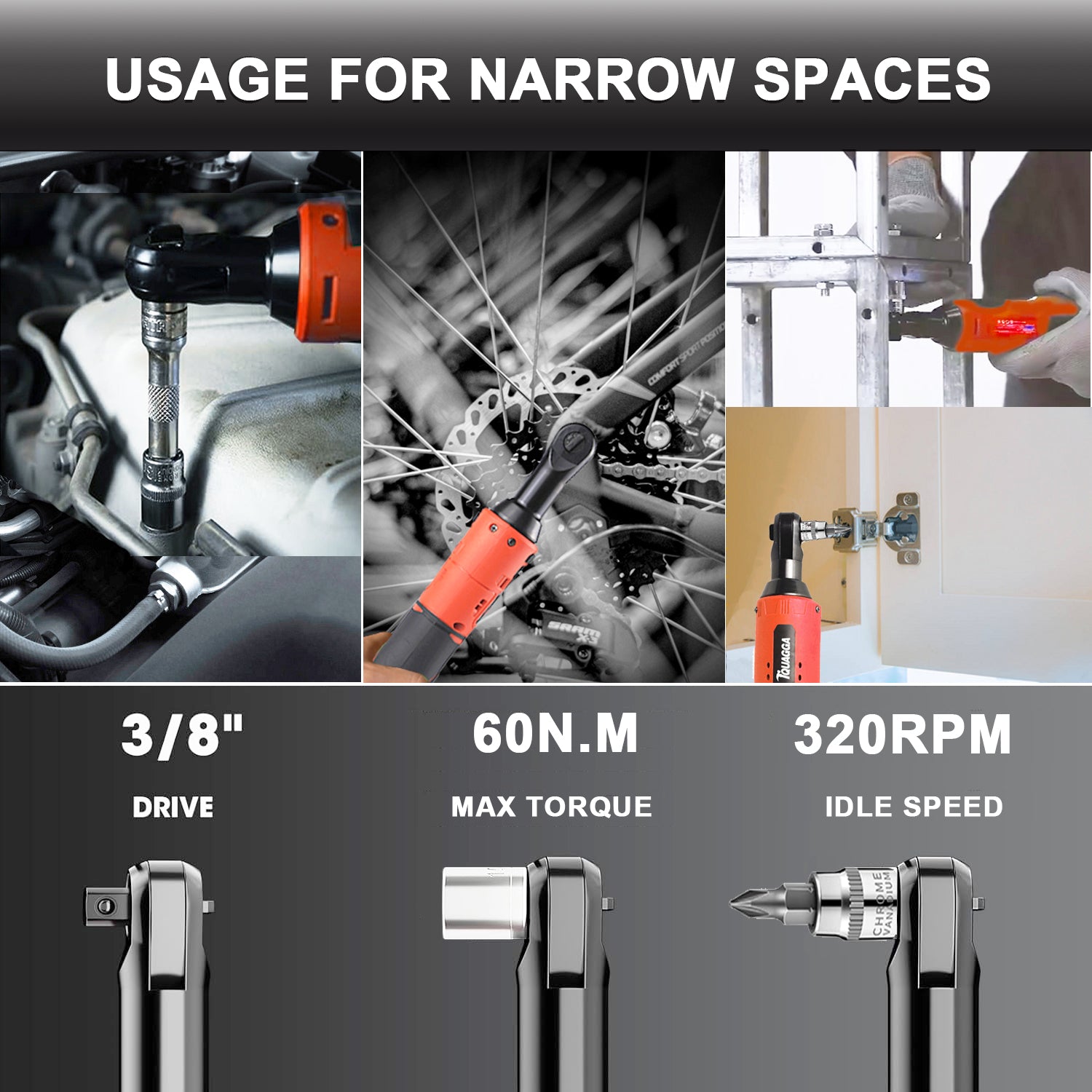 TQUAGGA 12V Cordless Electric Ratchet Wrench Set – 45 ft-lb Power