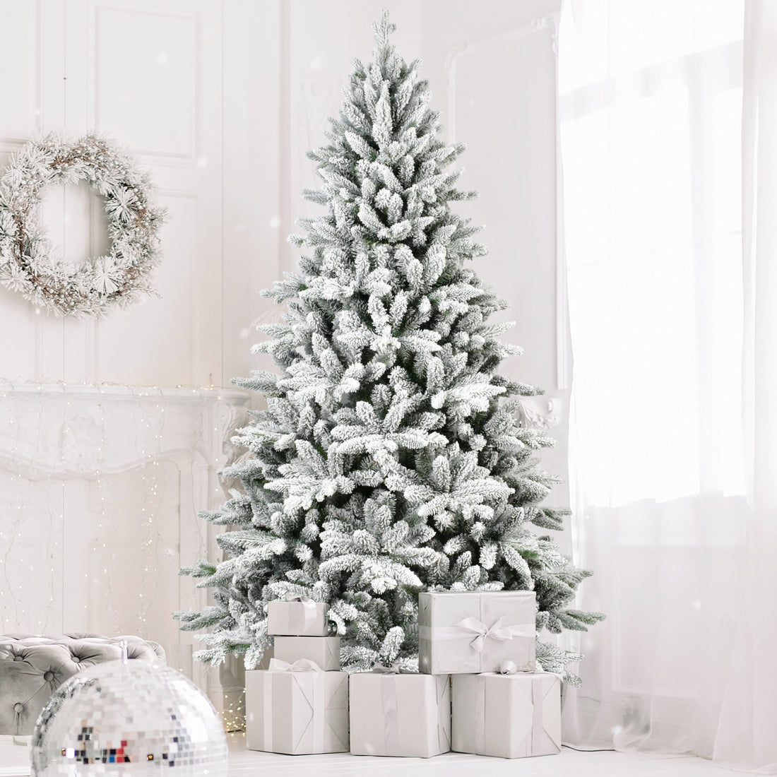 7ft Flocked Hinged Christmas Tree – PVC/PE, Eco-Friendly & Fire-Resistant