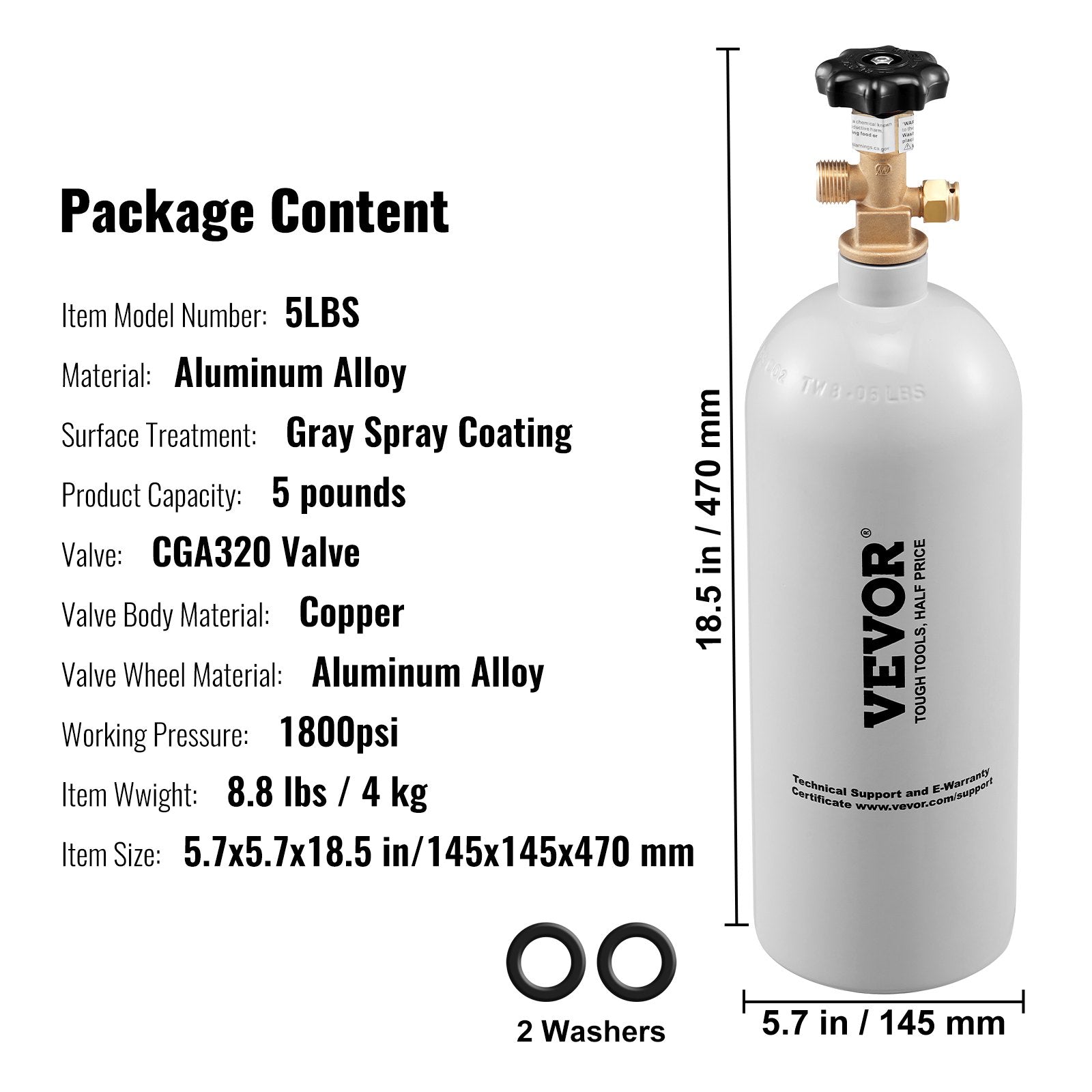 VEVOR 5 lb CO₂ Tank – Aluminum Cylinder with CGA320 Valve