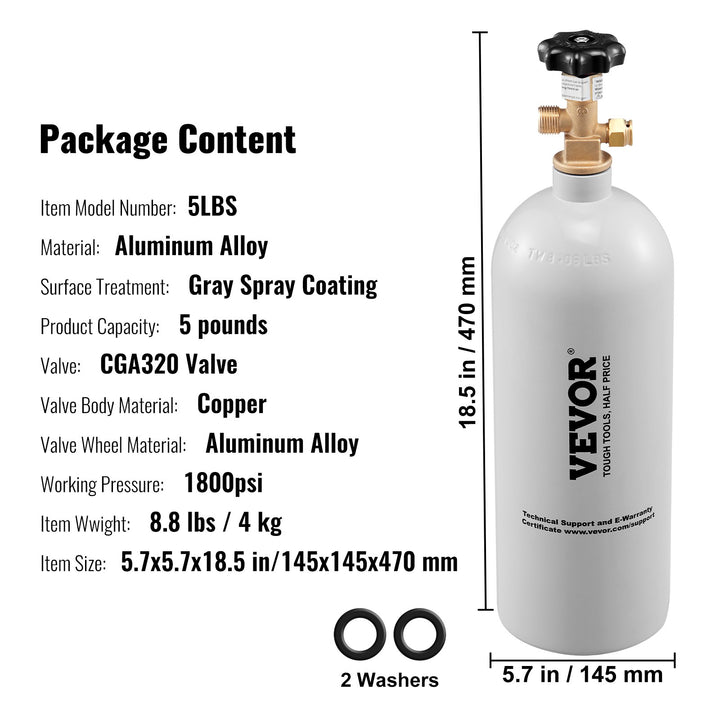 VEVOR 5 lb CO₂ Tank – Aluminum Cylinder with CGA320 Valve