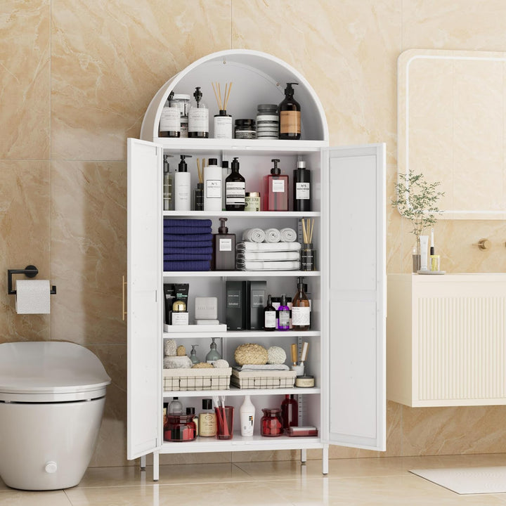 Metal Arched Kitchen Pantry Cabinet – White Storage Cabinet with Doors